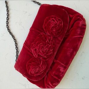 Red Velvet Floral Chain Wristlet Clutch